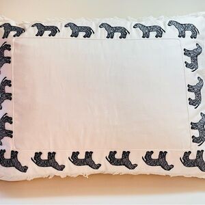 NWT KATE SPADE Embroidered Zebra Pillow + Cover White Black 14” X 18”Cotton